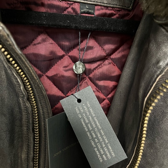 John Varvatos Tommy Bomber Removable Shearling Collar Leather. Size Lrg BNWT - Picture 11 of 16